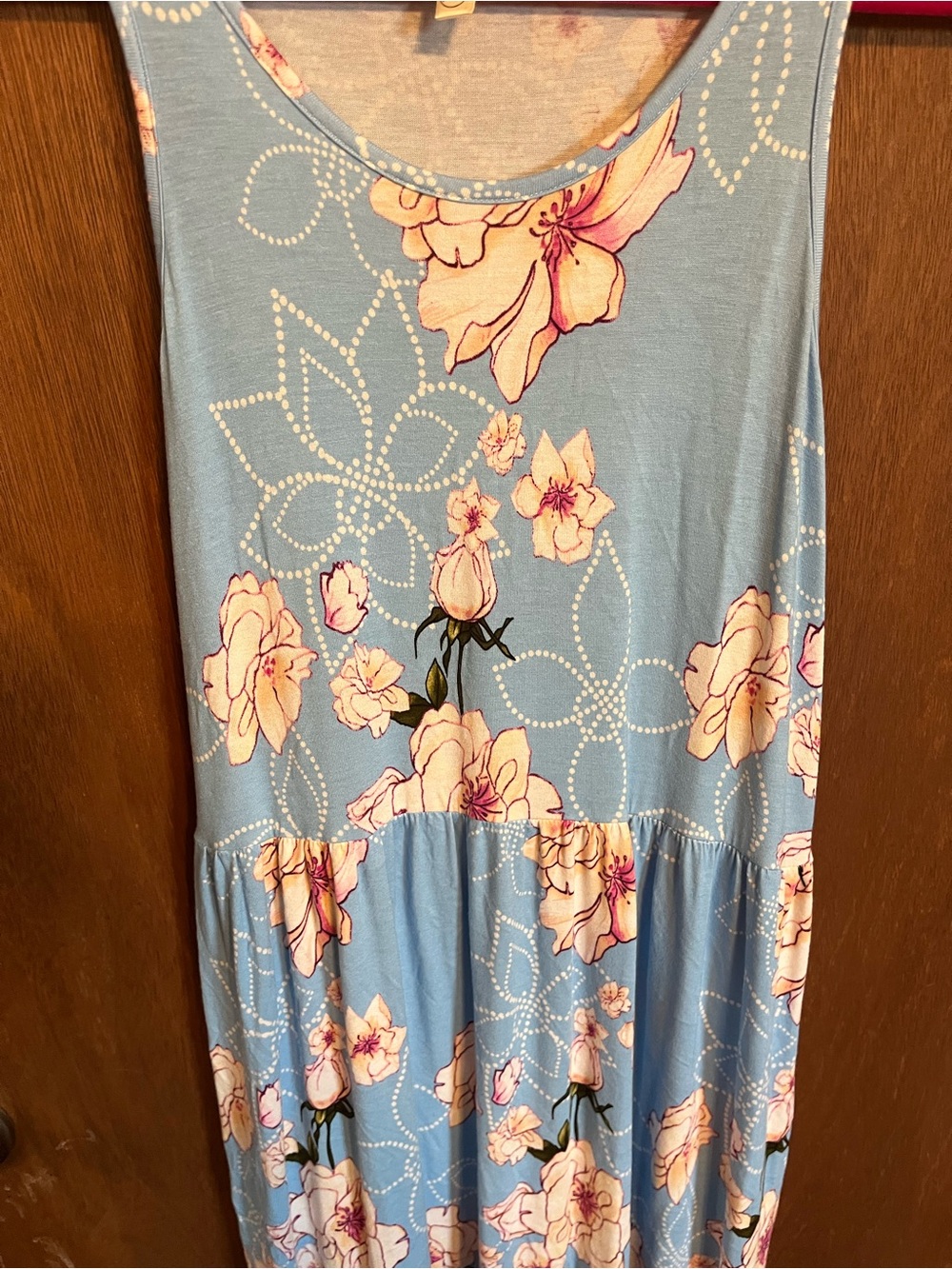 Light Blue Maxi Dress with Pink Floral Print